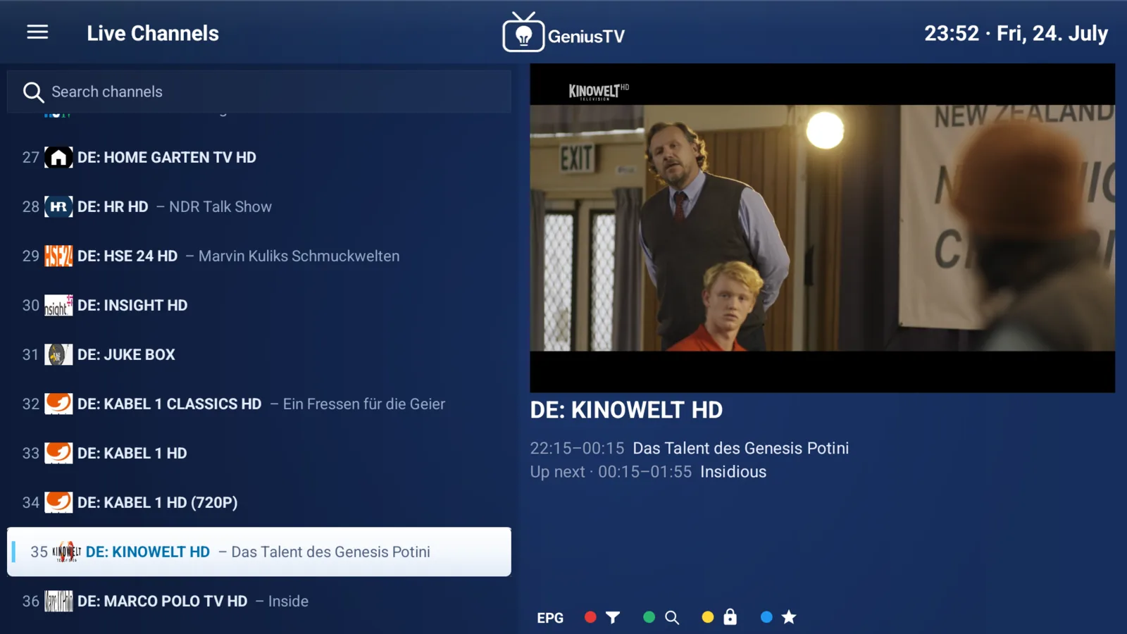 GeniusTV live channels with EPG on Android TV