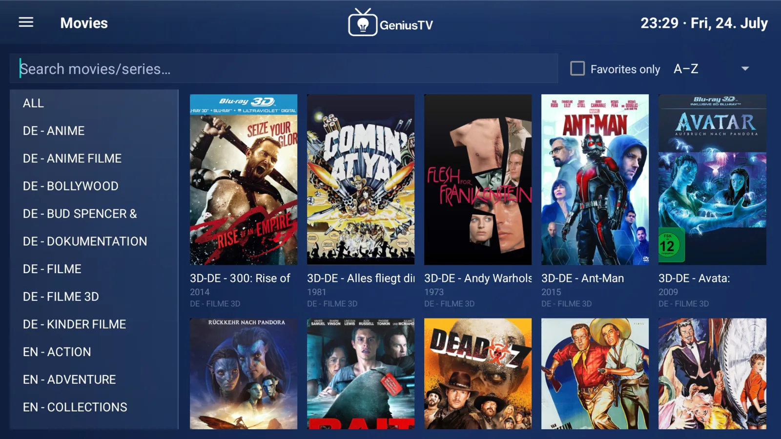 GeniusTV movie library on Android TV
